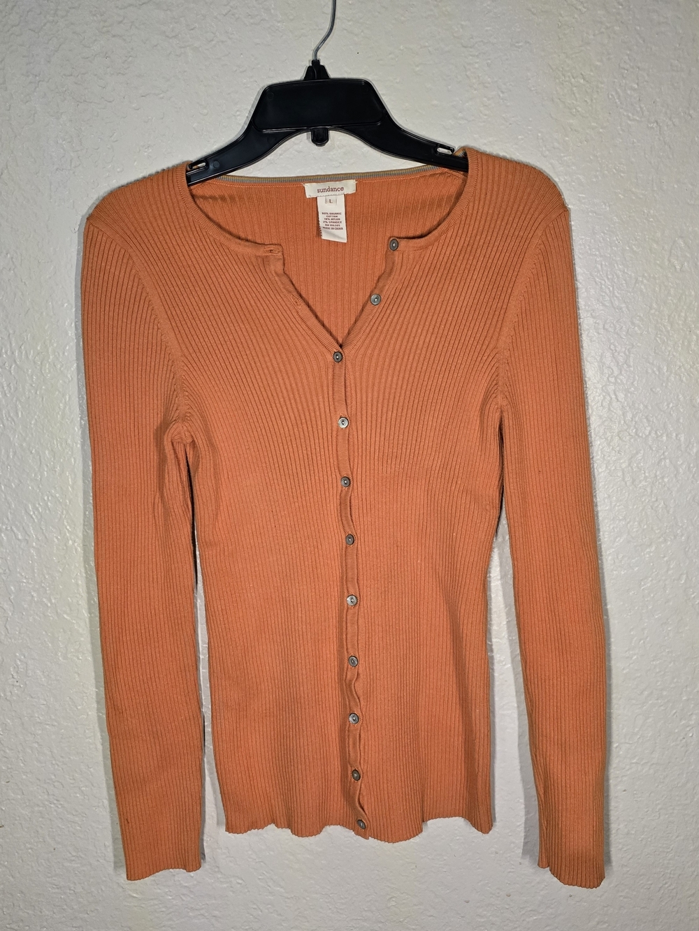 Sundance Ribbed Button Front Cardigan in Orange, Large